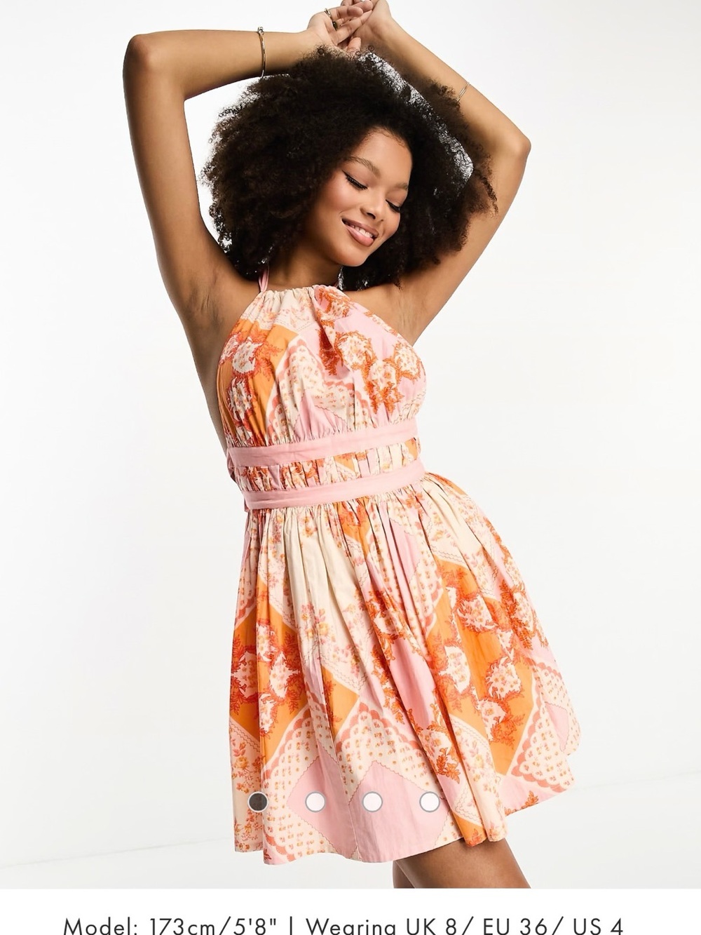 Sleeveless Pink & Orange Halter Sundress